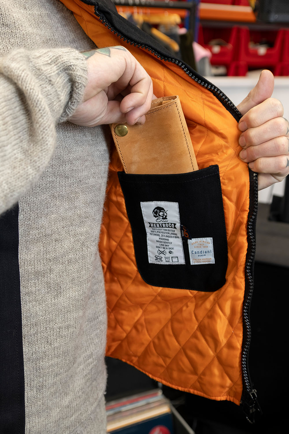 Quilted Selvedge Vest / Double Black with HD Wool